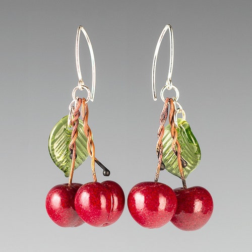 Glass Cherry Earrings on Sterling Silver or Goldfilled Hand Etsy