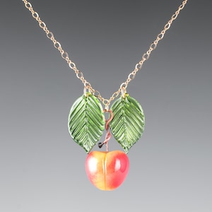 Glass Cherry Necklace, life-sized hand blown glass cherry, yellow, on sterling silver or gold-filled, frujit jewelry, Mothers Day Gift image 6