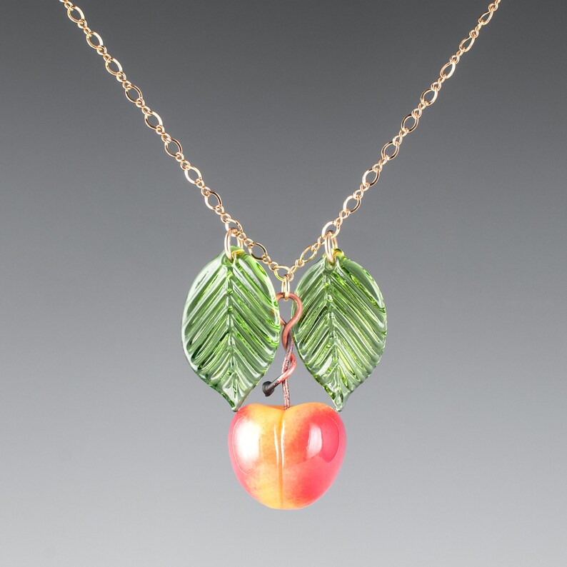 Glass Cherry Necklace, life-sized hand blown glass cherry, yellow, on sterling silver or gold-filled, frujit jewelry, Mothers Day Gift image 6