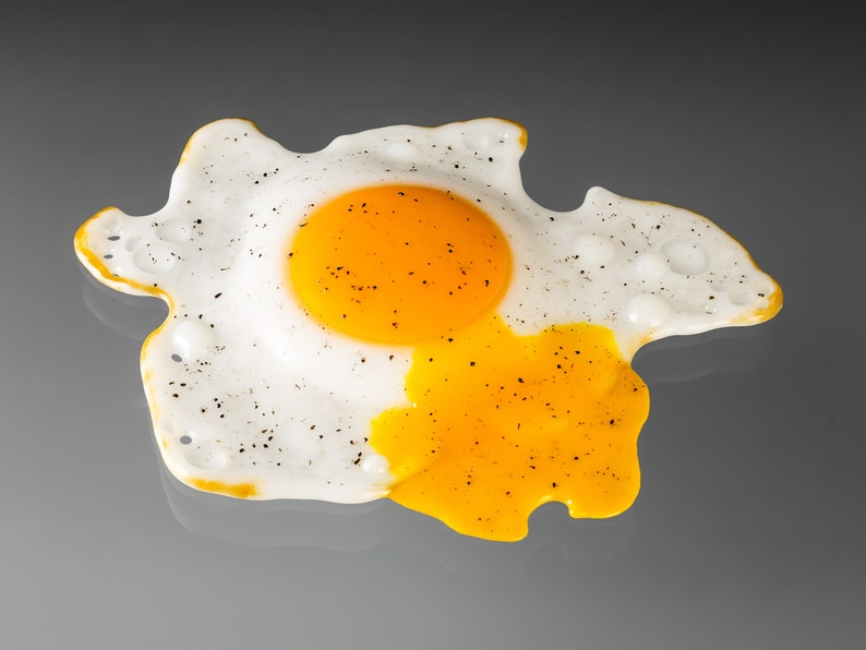 GLASS FRIED EGG Sculpture single Broken Yolk Sunny Side Up w Etsy