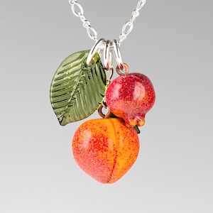 Glass Peach + Pomegranate Necklace on sterling silver or gold-filled, hand blown glass art, nature inspired jewelry