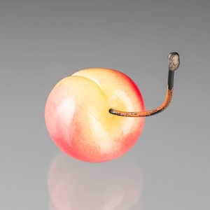 Glass Sculpture, Glass Cherries, Realistic Yellow Cherry, Fruit Figurine, Hand Blown Glass Art, Fake Food Kitchen Decor, Coffee Table Accent