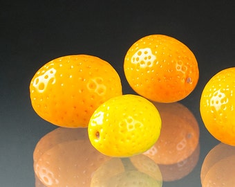 Glass Kumquat sculpture, 1 hand blown glass kumquat, life-sized realistic fruit figurine, glass sculpture, glass art, Graduation Gift