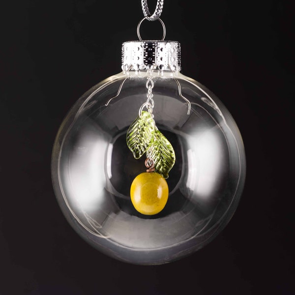 Green Olive Christmas Ornament, hand blown glass whole olive (no pimento) and leaves on silver or gold, holiday decor, housewarming gift