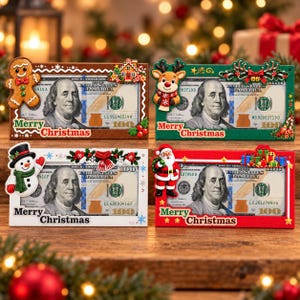 4 Pack Christmas Money Holders, Cash Gift Set, Santa Reindeer Snowman Gingerbread, Stocking Stuffer