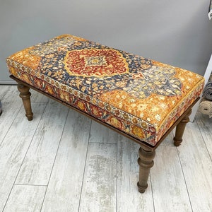 Bohemian Ottoman Bench For Bedroom Bed End, Livingroom Bench 18x48&quot;, Rug Upholstered Bench, Entryway Footstool Pouf, Boho Dining Bench Seat