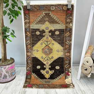 Turkish Vintage Rug, 1x3 Antique Rug, 1x3 Bathroom Rug, Turkish Area Rug, Small Vintage Rug, Doormat Rug, Small Kitchen Rug, Small Boho Rug
