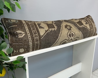 Vintage Brown Pillow Cover 12x48", Luxury Lumbar Pillow, Turkish Rug Pillow Case, Vintage Cushion Cover,Boho Farmhouse Pillow, Cushion Case