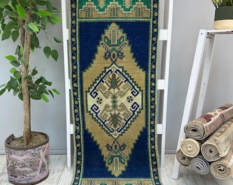 Small Bathroom Rug, 1x4 Turkish Rug, 1x4 Small Bohemian Rug, 1x4 Mini Wool Rug, Doormat Rug, Beige Vintage Rug, Small Oushak Rug 1.5x4 ft