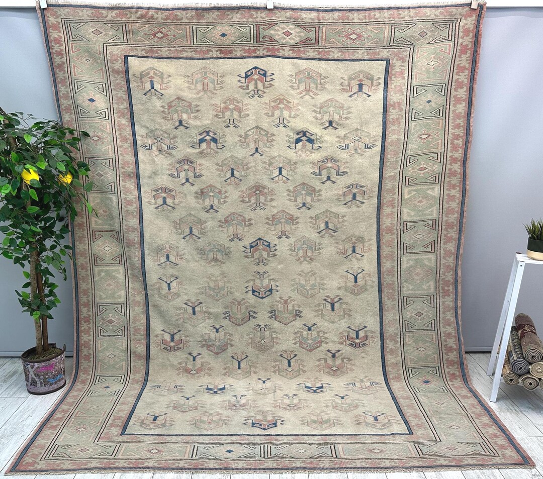 200x300 Vintage Teppich, 200x230 Handgefertigter Quadratischer Teppich, Boho Teppich, Rustikaler Wollteppich, Büroteppich, Küchenteppich, 200x230