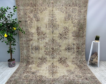 Duży dywan kwiatowy, dywan vintage turecki 7x10, duży dywan ręcznie robiony, dywan do salonu, dywan boho, dywan kuchenny, dywan do sypialni 7x10, 7 x 10 stóp