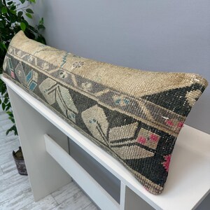 Vintage Rug Pillow 12x48", Handmade Rug Cushion Cover, Turkish Rug Pillow, Boho Farmhouse Pillow, Ethnic Cushion Case,Boho Lumbar Pillow image 5