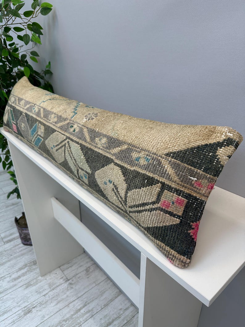 Vintage Rug Pillow 12x48", Handmade Rug Cushion Cover, Turkish Rug Pillow, Boho Farmhouse Pillow, Ethnic Cushion Case,Boho Lumbar Pillow image 5
