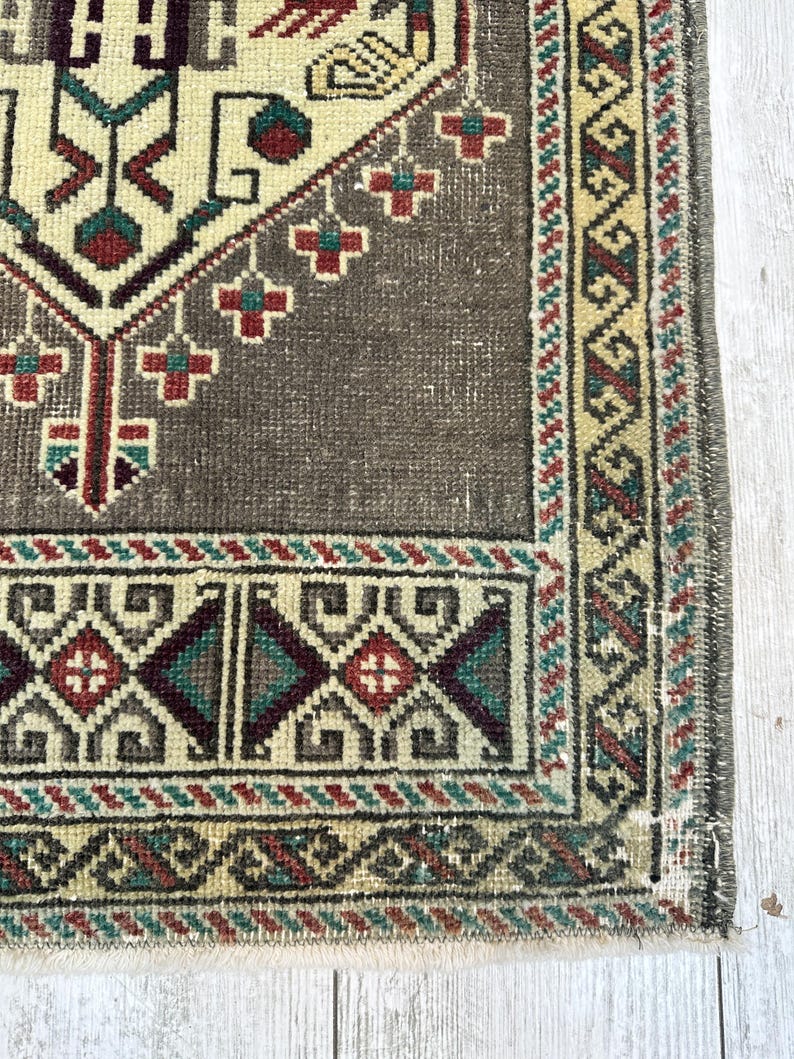 1x3 Gray Bathroom Rug, 1x3 Small Turkish Rug, Handmade Vintage Rug, Small Wool Rug, Bohemian Rug, Small Vintage Rug, Small Turkish Rug image 5