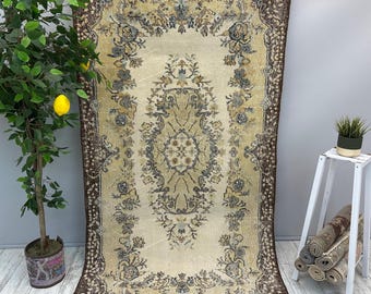 3x7 Oushak Rug, Vintage Farmhouse Rug, Livingroom Rug, Bedroom Rug, Hallway Kitchen Rug, 3x7 Old Antique Rug, Handmade Rug, 3.8x7.1 ft