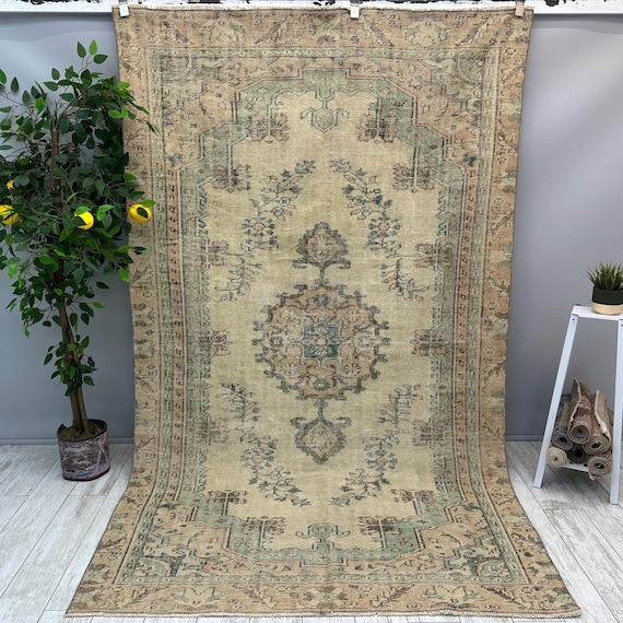 Green Floral Rug, 5x9 Turkish Area Rug,Entryway Rug, Livingroom Rug, 5x8 Turkish Wool Rug, Bedroom Rug, Farmhouse Rug, 5.3x9 ft