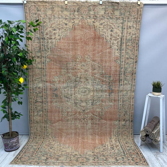 Vintage Green Rug, 5x8 Handmade Area Rug,oriental Oushak Rug
