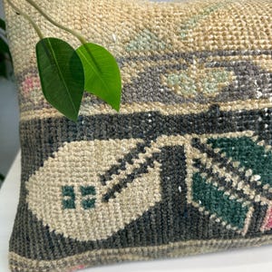 Vintage Rug Pillow 12x48", Handmade Rug Cushion Cover, Turkish Rug Pillow, Boho Farmhouse Pillow, Ethnic Cushion Case,Boho Lumbar Pillow image 2
