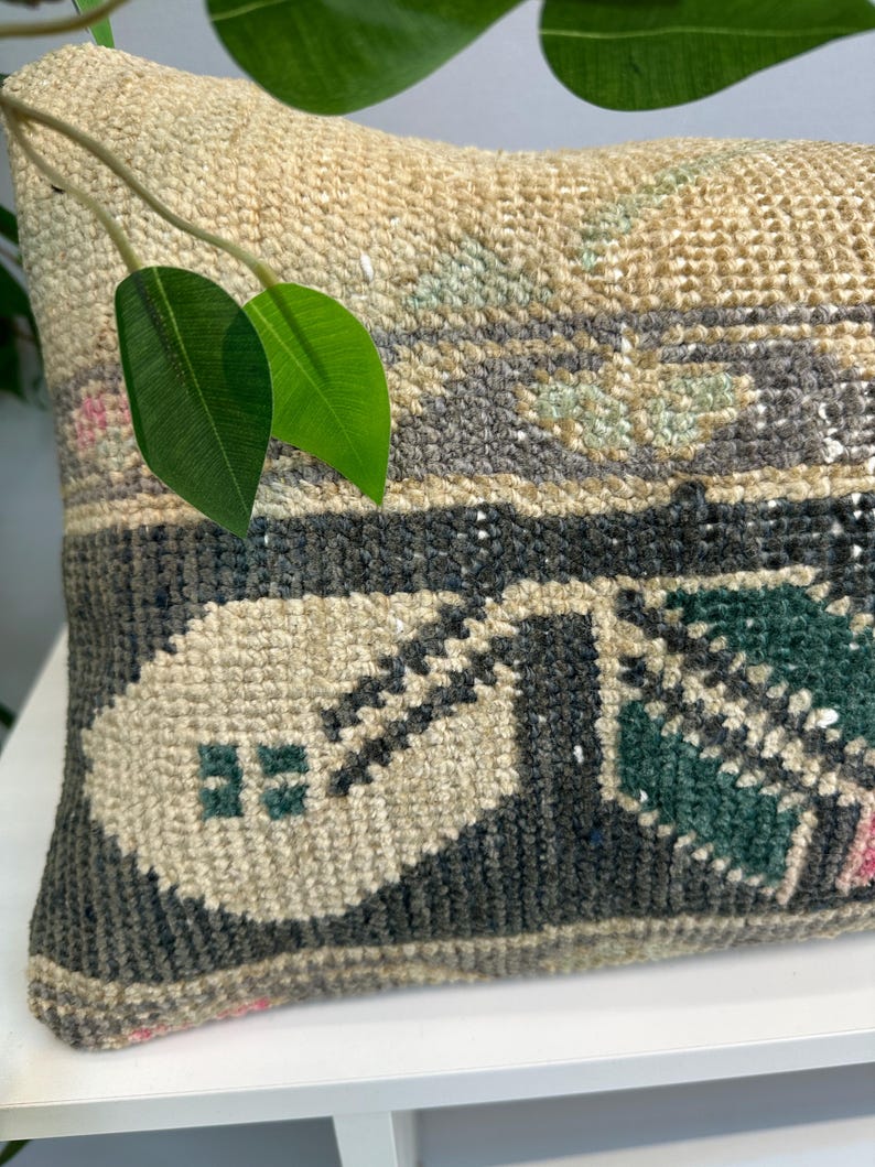 Vintage Rug Pillow 12x48", Handmade Rug Cushion Cover, Turkish Rug Pillow, Boho Farmhouse Pillow, Ethnic Cushion Case,Boho Lumbar Pillow image 2