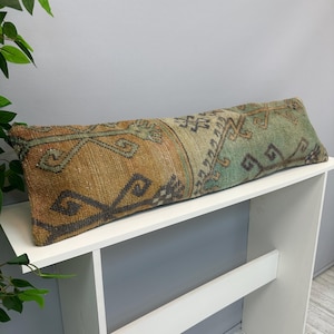 Earthy Patchwork Kilim & Rug Lumbar Pillow | Vintage Handmade 12x48 Cushion