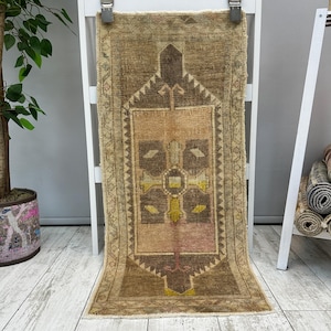 1x3 Brown Kitchen Rug, 1x3 Doormat Rug, Small Bathroom Rug, Handmade Wool Rug, Vintage Rug, Small Vintage Rug, Small Turkish Rug, 1.5x3.3 ft
