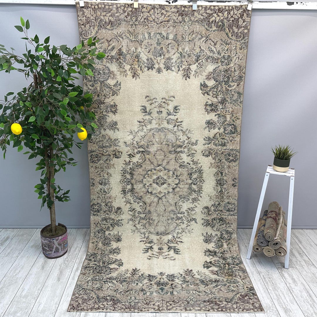 Vintage Brown Oushak Rug, 4x8 Handmade Area Rug, Oriental Turkish Rug ...