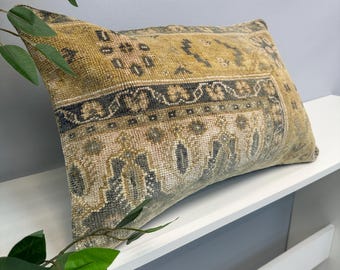 Funda de almohada Kilim beige de 40 x 60 cm, estilo alfombra turca vintage, hecha a mano, de 40 x 60 cm, con decoración bohemia de estilo rústico, al por mayor.