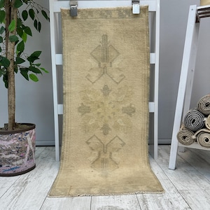 1x3 Kitchen Area Rug, 1x3 Vintage Turkish Rug, Antique Rug, Bathroom Rug, Doormat Rug, Small Oriental Rug, Turkish Oushak Rug 1.4x3.3 ft