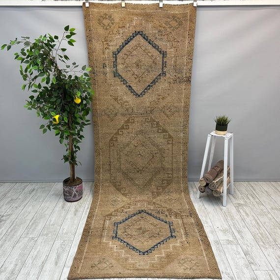 Brauner Teppichläufer 100x300, Vintage Teppich Läufer, Teppich Läufer, Kelimteppich, 100x300, Boho Teppich Läufer, Handgemachter Teppich 100x300