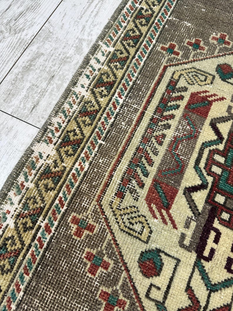 1x3 Gray Bathroom Rug, 1x3 Small Turkish Rug, Handmade Vintage Rug, Small Wool Rug, Bohemian Rug, Small Vintage Rug, Small Turkish Rug image 6