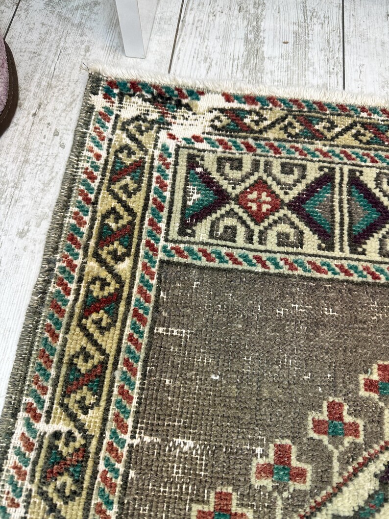 1x3 Gray Bathroom Rug, 1x3 Small Turkish Rug, Handmade Vintage Rug, Small Wool Rug, Bohemian Rug, Small Vintage Rug, Small Turkish Rug image 8