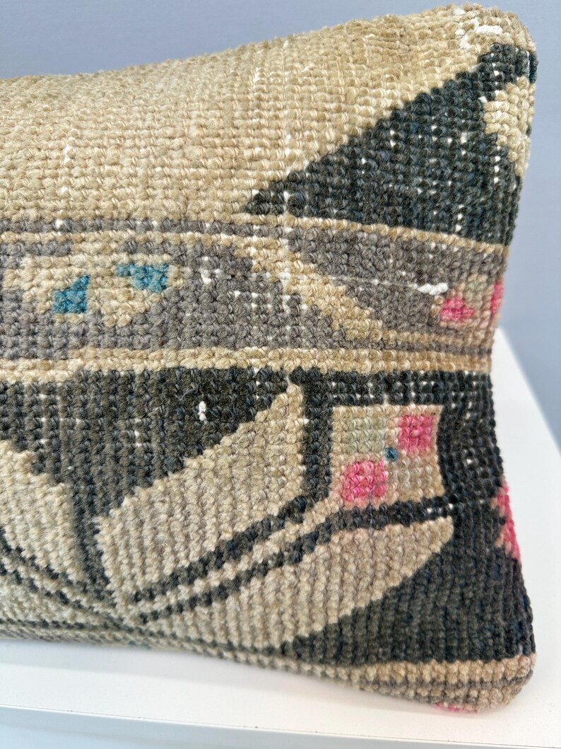Vintage Rug Pillow 12x48", Handmade Rug Cushion Cover, Turkish Rug Pillow, Boho Farmhouse Pillow, Ethnic Cushion Case,Boho Lumbar Pillow image 4