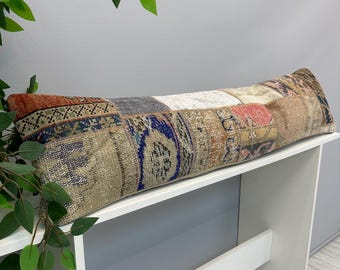 Vintage Kilim Pillow Cover 12x48", Luxury Lumbar Pillow, Turkish Rug Pillow, Vintage Cushion Cover,Boho Farmhouse Pillow,Ethnic Cushion Case