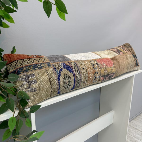Vintage Kilim Pillow Cover 12x48", Luxury Lumbar Pillow, Turkish Rug Pillow, Vintage Cushion Cover,Boho Farmhouse Pillow,Ethnic Cushion Case