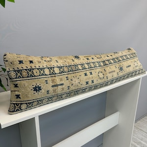 Vintage Rug Cushion Cover 12x48", Kilim Rug Pillow Cover, Turkish Rug Pillow,Boho Farmhouse Pillow,Ethnic Cushion Case,Bolster Lumbar Pillow