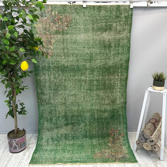 100x150 Grün Türkischer Teppich, 100x180 Handgefertigter Wollteppich, Vintage Küchenteppich, Schlafzimmer Teppich, Orientteppich, 100x200 cm, Orientteppich