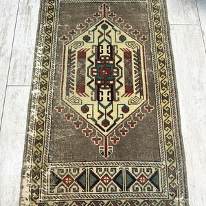 1x3 Gray Bathroom Rug, 1x3 Small Turkish Rug, Handmade Vintage Rug, Small Wool Rug, Bohemian Rug, Small Vintage Rug, Small Turkish Rug image 3