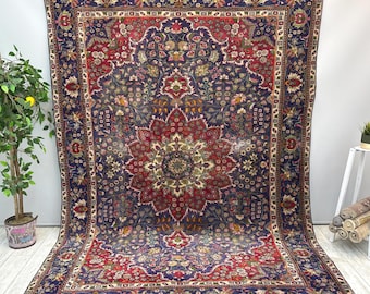 6x9 Turkish Floral Rug, Handmade Oushak Rug, Vintage Office Rug, Rustic Home Rug, Turkish Wool Rug, Kitchen Rug, Moroccan Rug, 6.6x9.6 ft