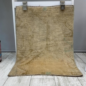 1x2 Small Antique Rug, Small Turkish Rug, Door Mat Rug, Small Oushak Rug, Small Moroccan Rug, Small Wool Rug, Small Boho Rug, Natural Rug