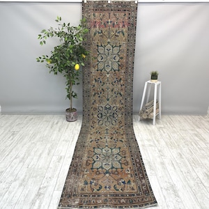 Orange Persian Runner Rug 3x12, Vintage Turkish Runner Rug, Handmade Long Hallway Kitchen Entryway Runner Rug 3x13, Boho Runner Rug 3x12.7ft