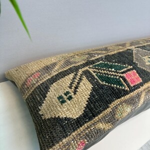 Vintage Rug Pillow 12x48", Handmade Rug Cushion Cover, Turkish Rug Pillow, Boho Farmhouse Pillow, Ethnic Cushion Case,Boho Lumbar Pillow image 9