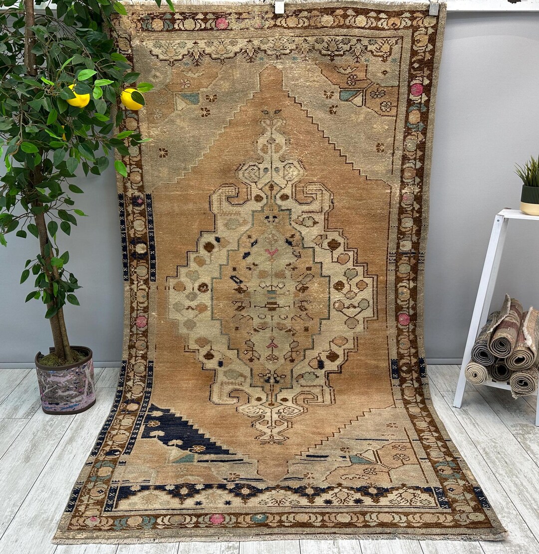 Handmade Oushak Rug, 4x8 Area Rug, Farmhouse Rug, Bohemian Rug, Rustic ...