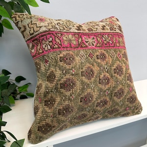Shaggy Kilim Pillow Case, 20x20 Colorful Striped Boho Cushion, Handwoven Tribal Shag Throw Pillow, Eclectic Maximalist Decor,