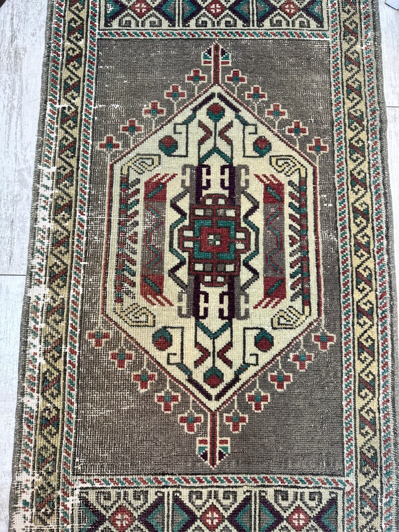 1x3 Gray Bathroom Rug, 1x3 Small Turkish Rug, Handmade Vintage Rug, Small Wool Rug, Bohemian Rug, Small Vintage Rug, Small Turkish Rug image 7