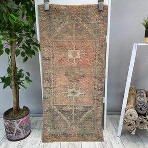 1x3 Small Rustic Rug, 1x3 Bathroom Rug, Moroccan Rug, Small Wool Rug, Vintage Rug, Small Oushak Rug, Small Turkish Rug, 1.6x3.6 ft