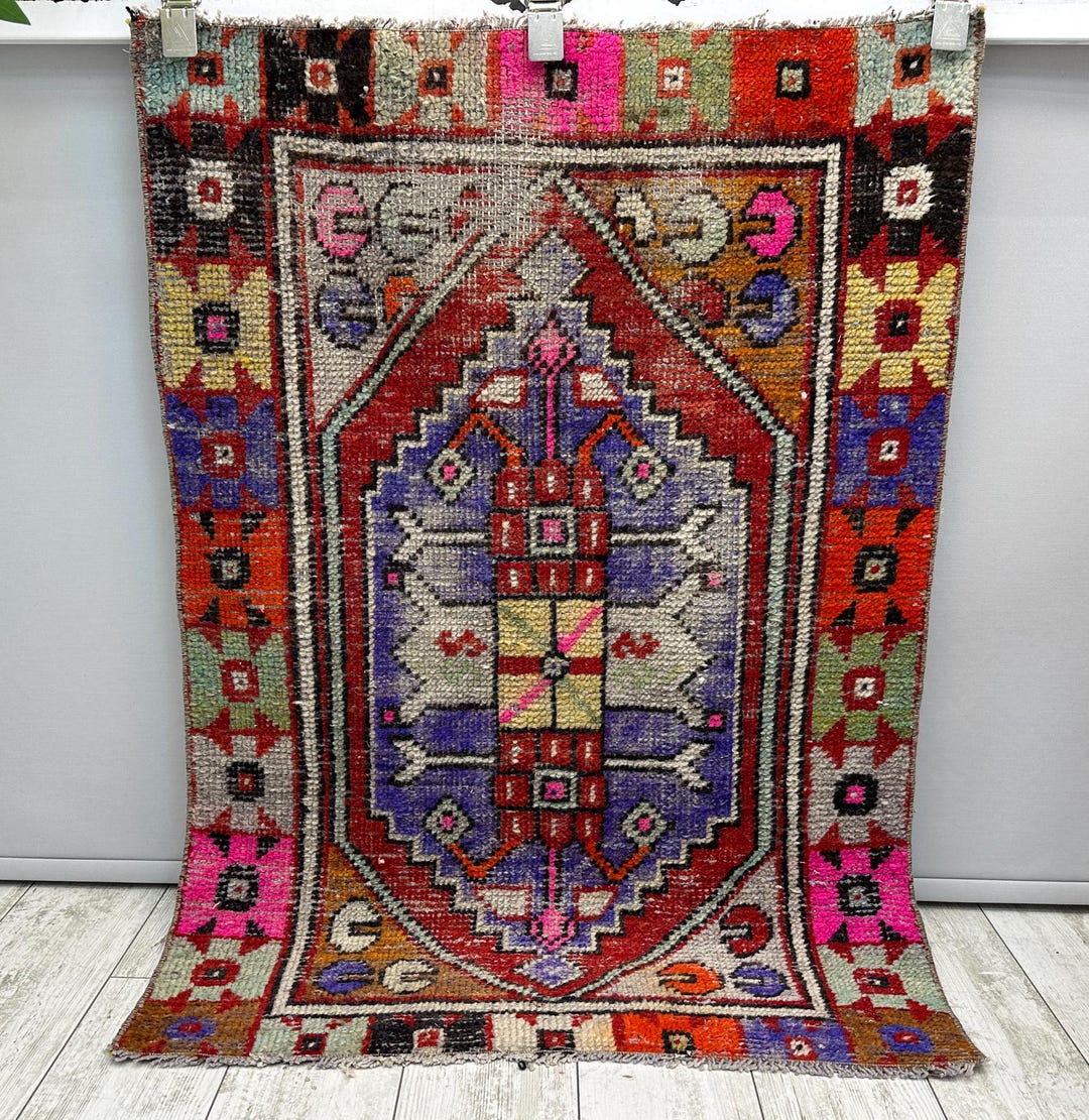 Rustic Wool Rug Colourful Wool Rug, 2x3 Rustic Vintage Rug, Handmade Oriental Rug ...