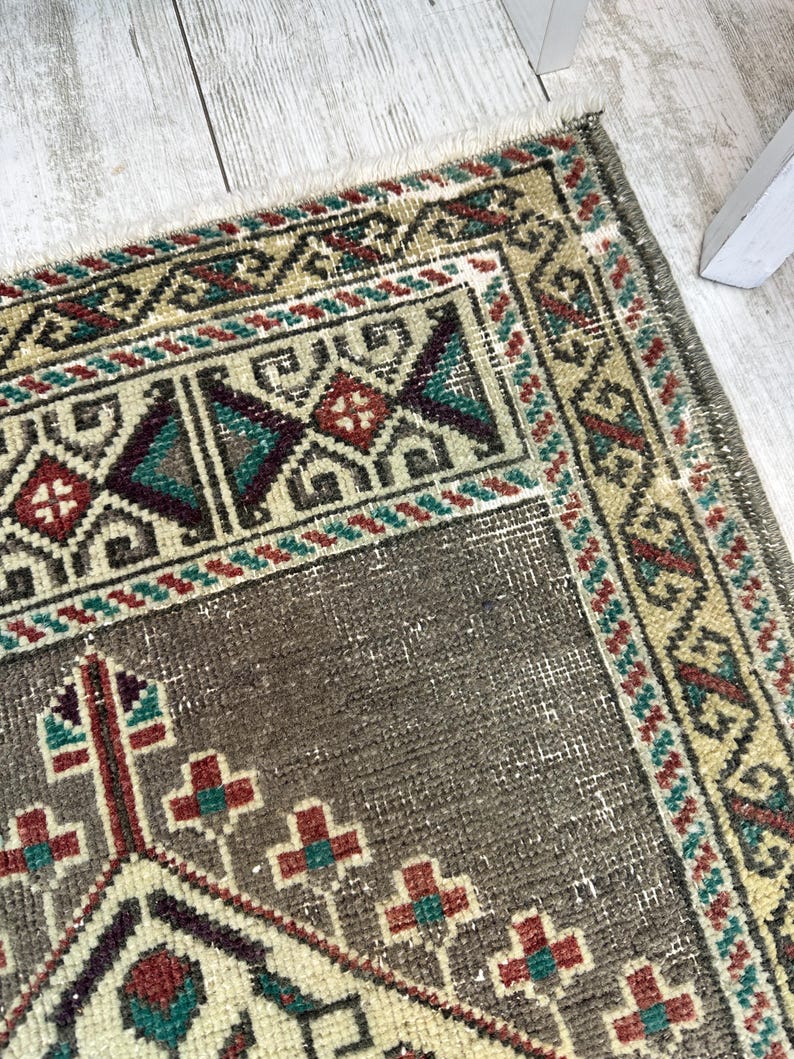 1x3 Gray Bathroom Rug, 1x3 Small Turkish Rug, Handmade Vintage Rug, Small Wool Rug, Bohemian Rug, Small Vintage Rug, Small Turkish Rug image 9