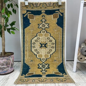 Bathroom Rug, 1x3 Turkish Rug, 1x3 Small Bohemian Rug, Small Wool Rug, Beige Doormat Rug, Small Vintage Rug, Small Turkish Rug, 1.6x3.2 ft