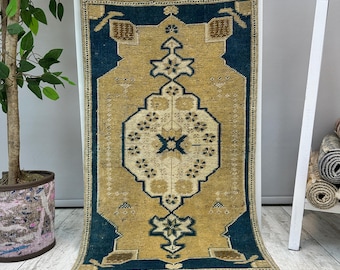 Badezimmer Teppich, 1x3 Türkischer Teppich, 1x3 Kleiner Boho Teppich, Kleiner Wollteppich, Beige Fußmatte, Kleiner Vintage Teppich, türkischer Teppich, 40x100