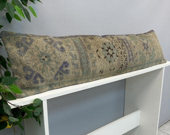Kilim Rug Pillow Cover 12x48", Vintage Rug Cushion Cover, Turkish Rug Pillow,Boho Farmhouse Pillow,Ethnic Cushion Case,Bolster Lumbar Pillow